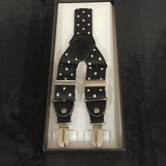 MEN'S FERRECCI BLK-WHT DOT CLIP END SUSPENDERS. - Picture 1 of 3